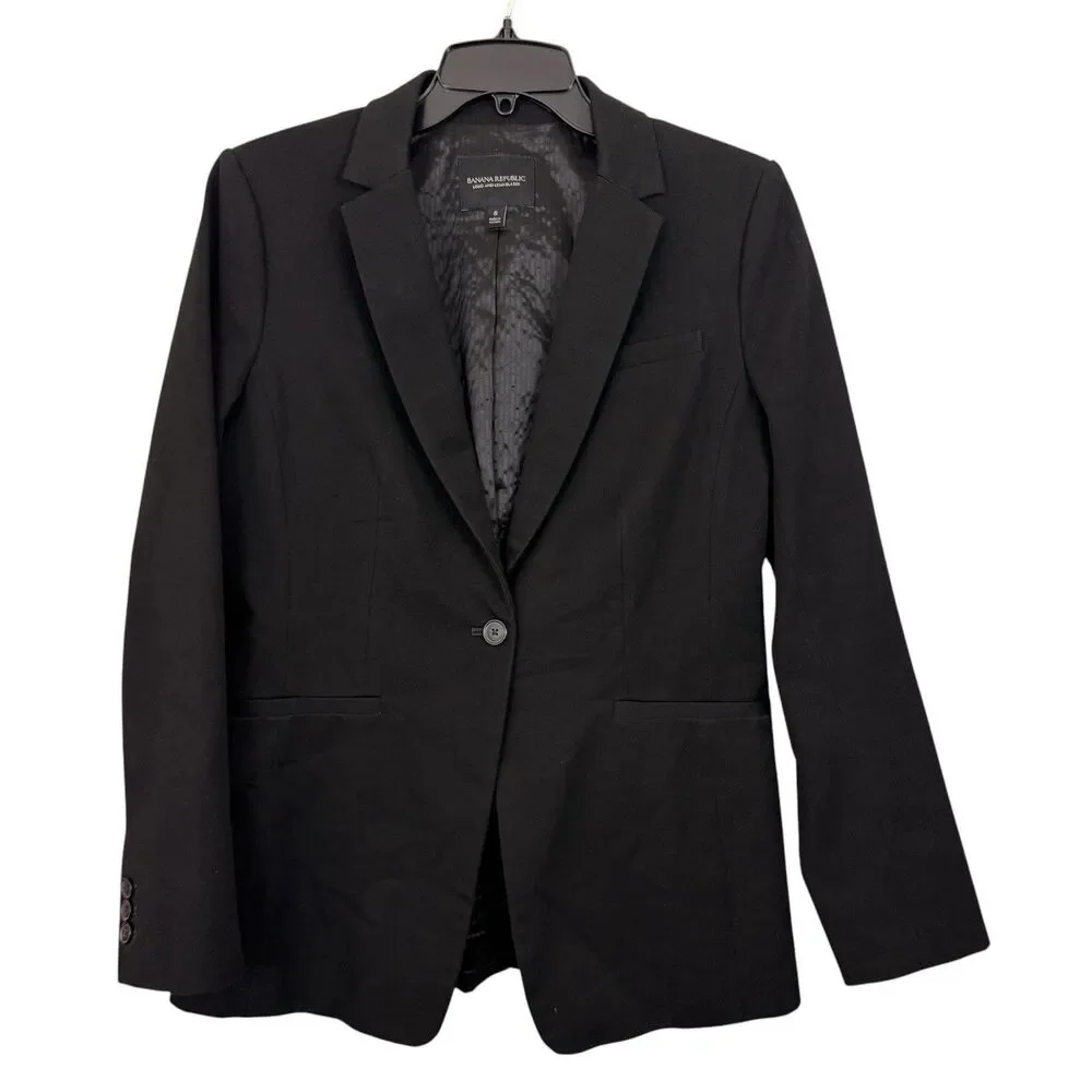 Banana Republic Blazer Long & Lean Womens Sz 8 Black Office Interview Career